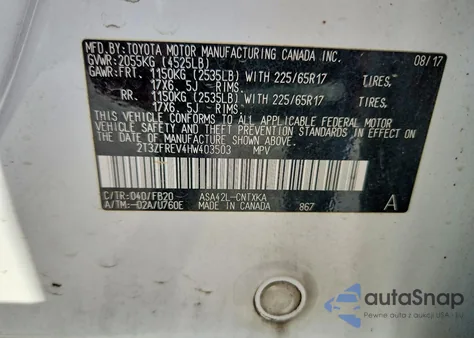 2017 Toyota Rav4 Le from USA, damaged, VIN 2T3ZFREV4HW403503